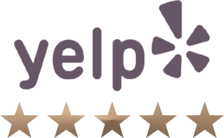 Yelp logo with five star ratings icon.